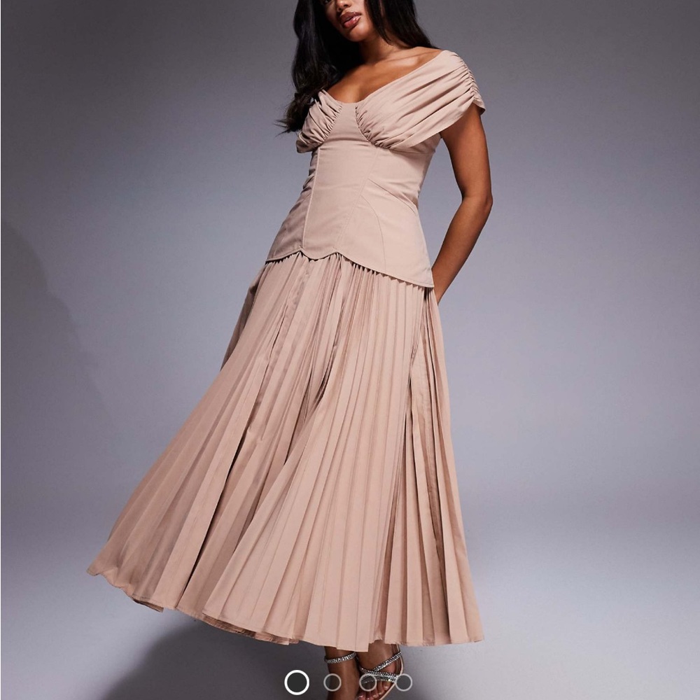 ASOS Beige Midi Dress with Pleats